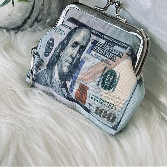 🌟🌟SOLD ☀️☀️MONEY PATTERN PURSE Ben Franklin COIN WALLET keyring pouch CHANGE t - Picture 3 of 9